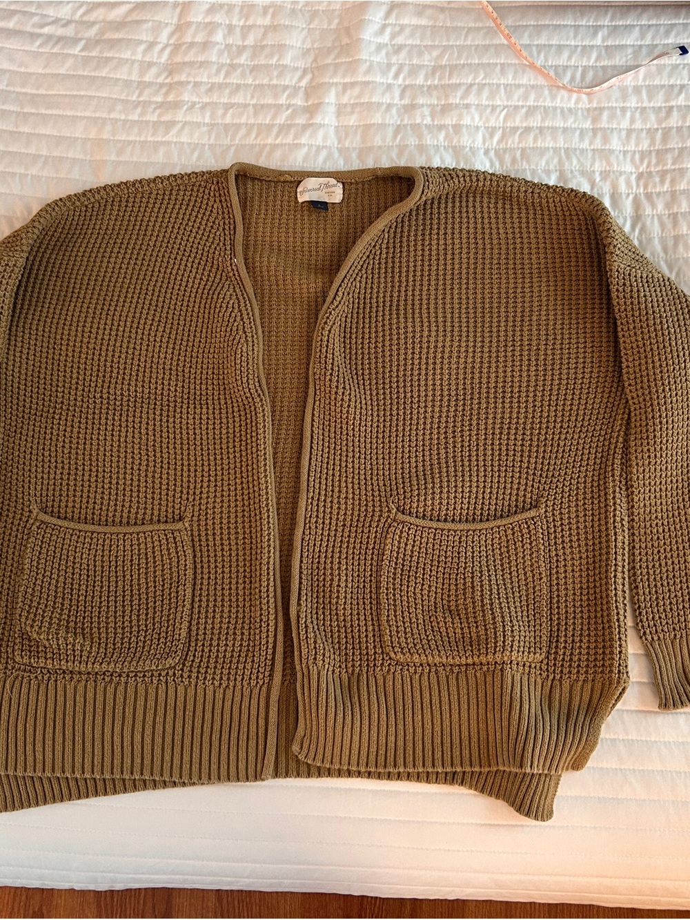 Chunky Open-Front Knit Cardigan in Olive green - Picture 1 of 5